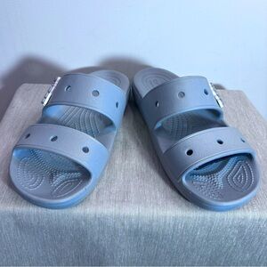 CROCS SZ 7 2 Bands Straps Slii On Comfort Insole Sandals in Light Grey.